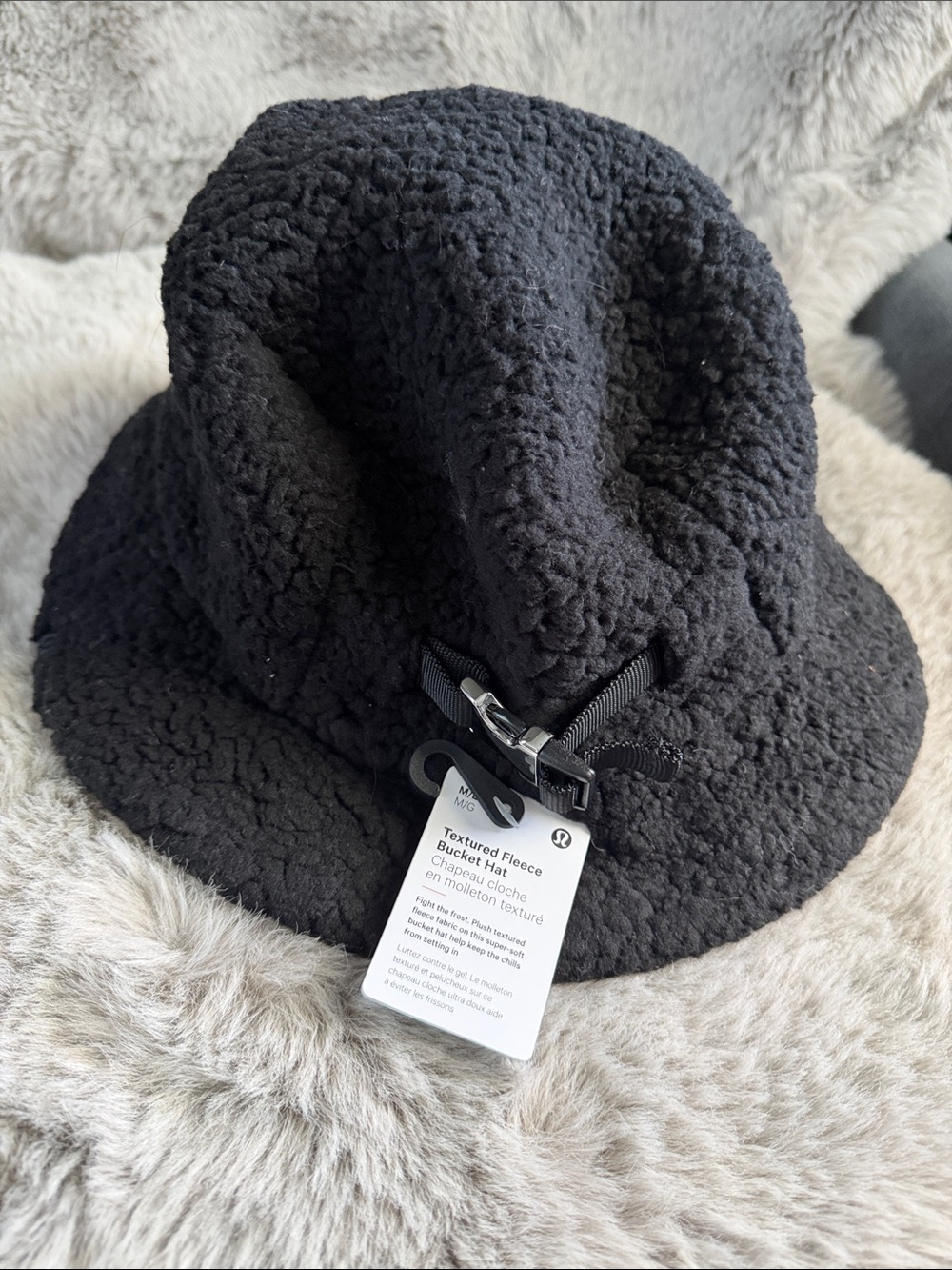 lululemon athletica Black Textured Fleece Bucket Hat with Buckle Accent
